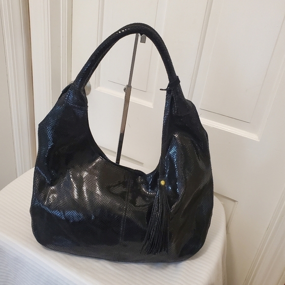 Maxine Couture Black Snakeprint Leather Hobo Shoulder Bag - Picture 1 of 11